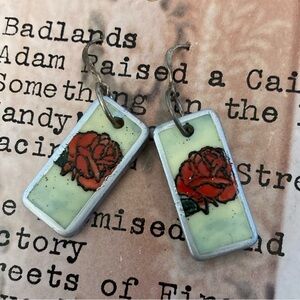 ❌LAST DAY❌ Red Rose Earrings NEW mini domino earrings handmade with red roses
